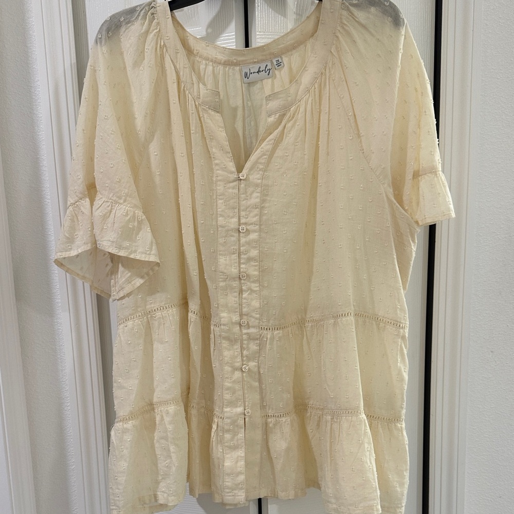 Wonderly Cream Button-Down Women's Top